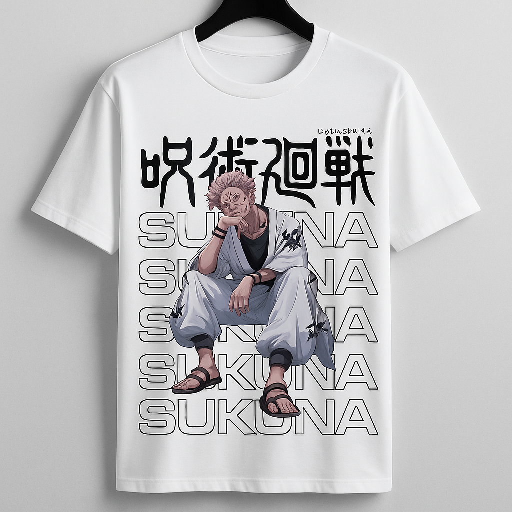 👹 Sukuna Anime Round Neck T‑Shirt for Kids 👕 | Boys & Girls | Polycotton Printed Tee