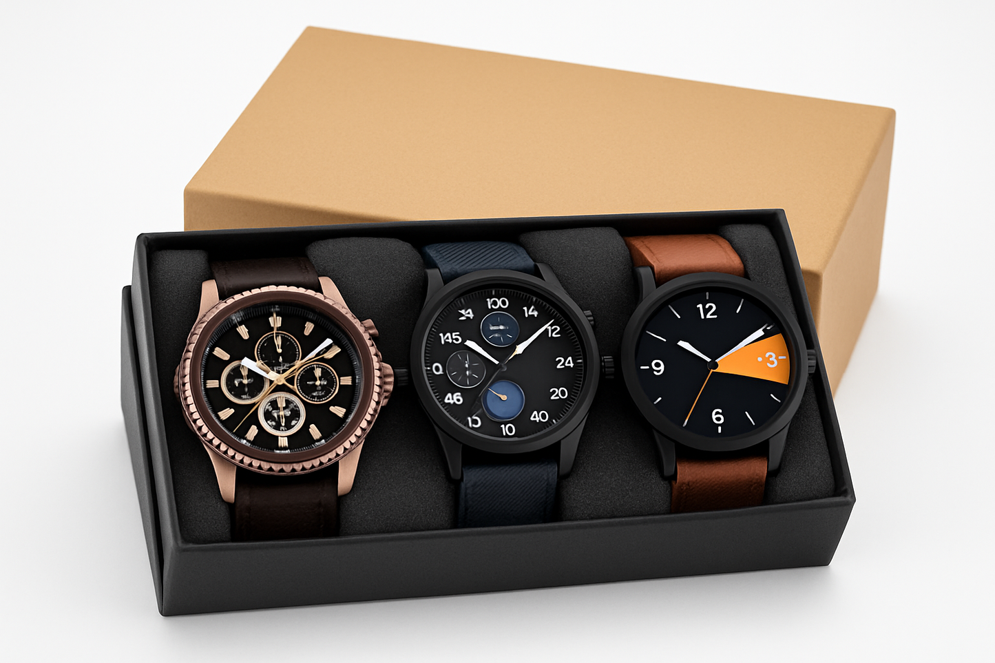 ⌚ Stylish Glamour Brown Leather Analog Watch Combo Set for Men 🎁
