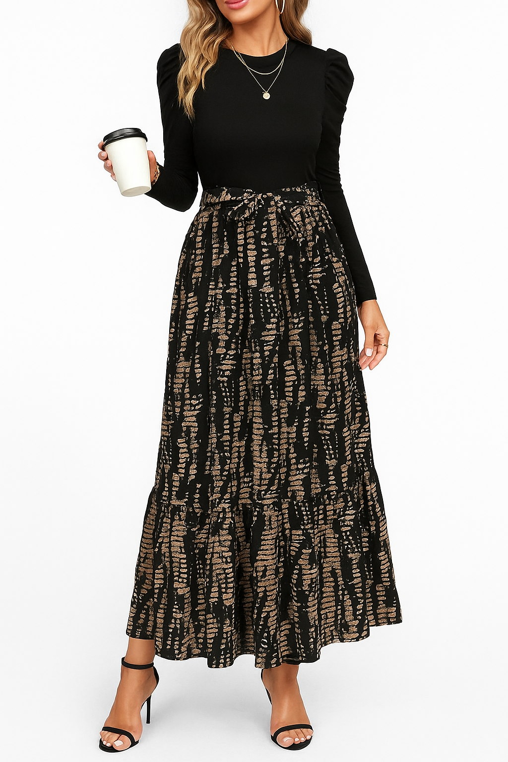 Clasi Autumn Maxi Dress 🍂👗 | Leaf Print 🌿 & Bow Tie Belt 🎀 | Elegant A-Line Skirt 💃