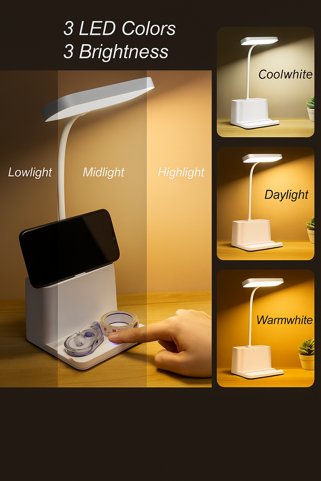 💡 FocusBeam™ – Dimmable LED Desk Lamp + Pen & Phone Organizer 🖋️📱