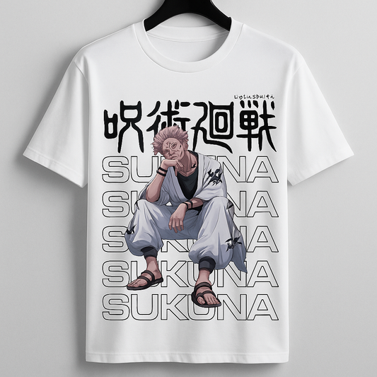 👹 Sukuna Anime Round Neck T‑Shirt for Kids 👕 | Boys & Girls | Polycotton Printed Tee
