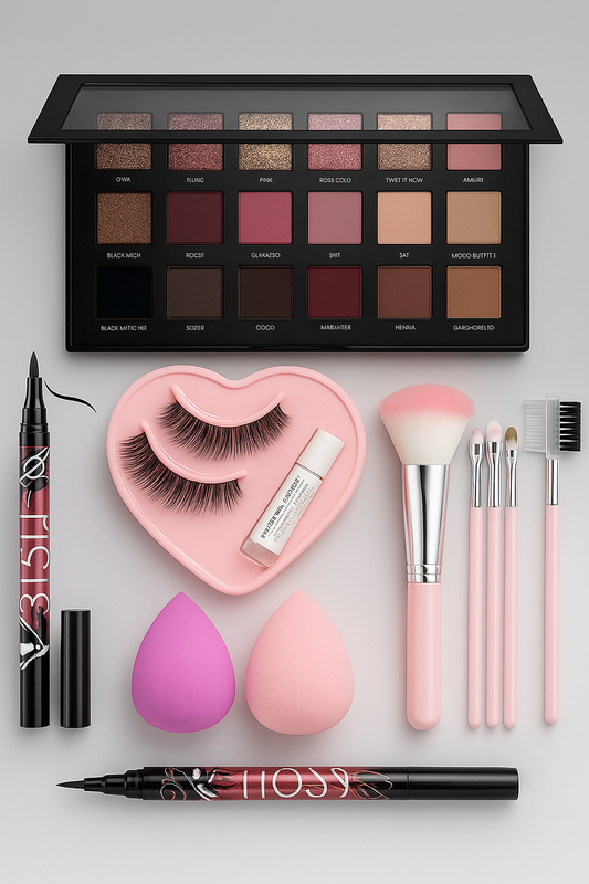 🌸 Rose Edition Makeup Combo Set – 18-Color Eyeshadow, Lashes, Brushes & Eyeliner 🌟