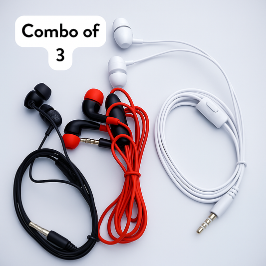 🎧 SoundBurst™ – Pack of 3 Wired Earphones 🔊 | Deep Bass • Mic • 3.5 mm Jack