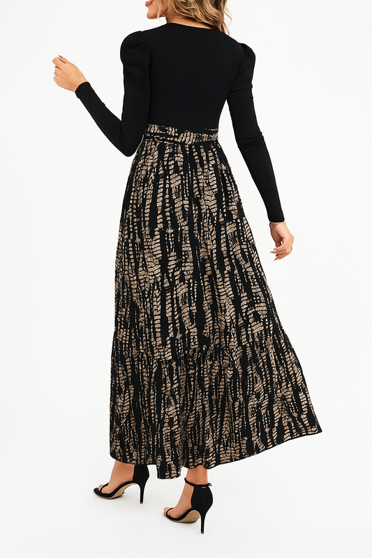 Clasi Autumn Maxi Dress 🍂👗 | Leaf Print 🌿 & Bow Tie Belt 🎀 | Elegant A-Line Skirt 💃